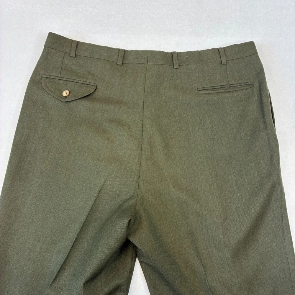 Brooks Brothers Dress Pants Mens 38x29 Olive Green Pure Wool Pleated Made in USA
